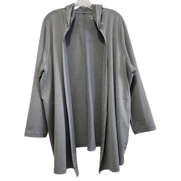 Catherines Size 1XWP Gray Hooded Open Front Draped Cardigan Neutral Granola Girl - Picture 1 of 7